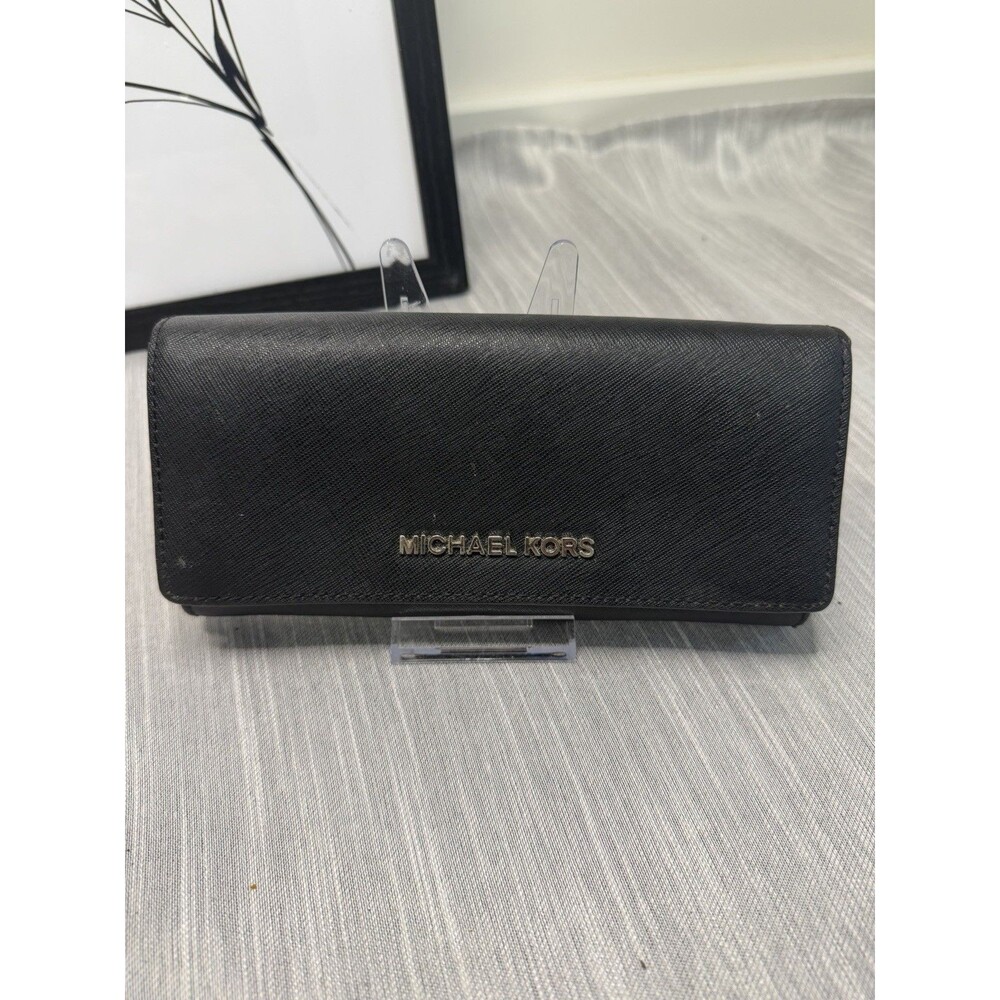 Michael Kors Black Flap Wallet Women's Logo Folding ID Window Credit Card Coin
